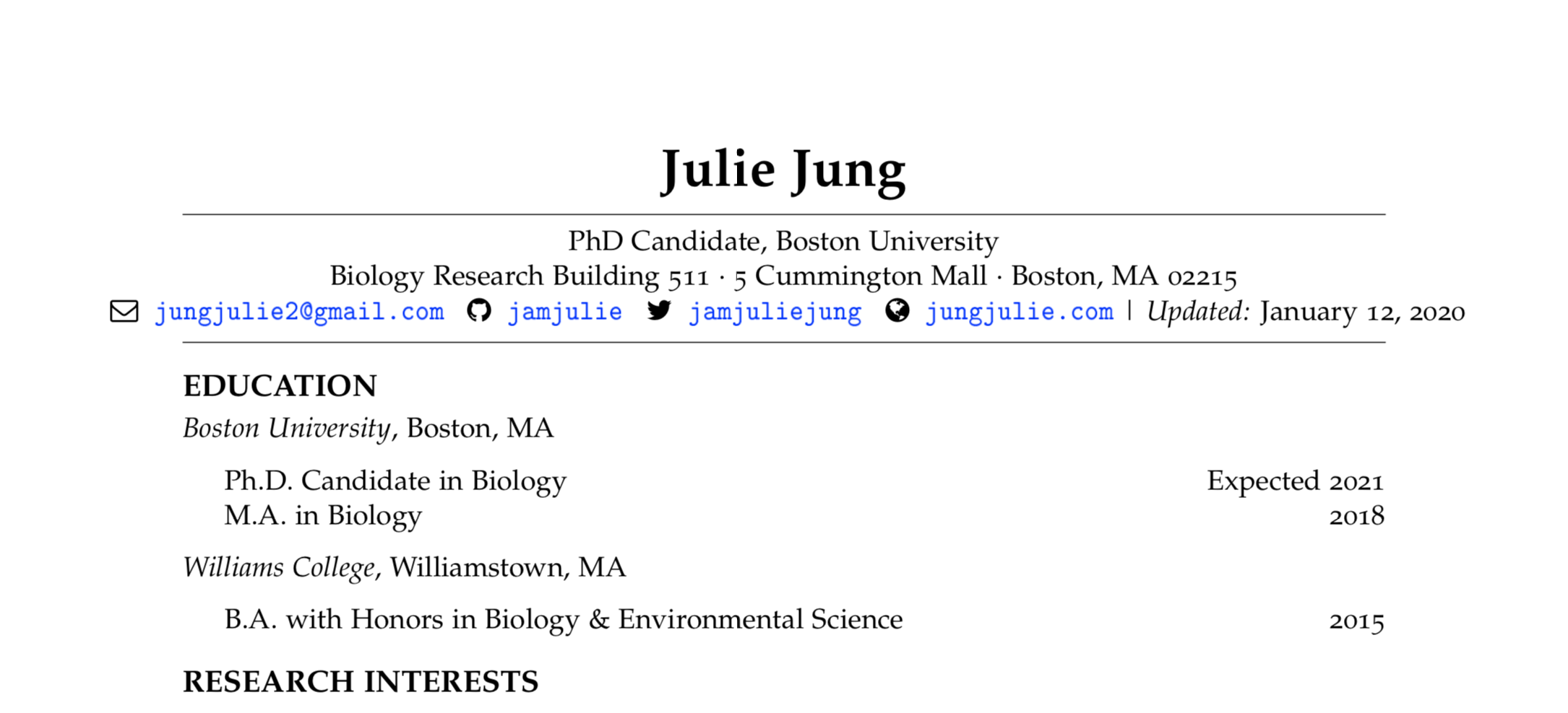 Update Your CV In R Markdown Julie Jung